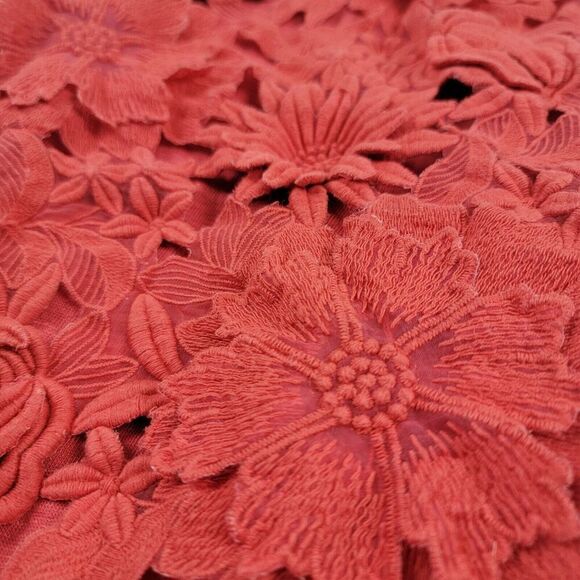 Tory Burch Blouse Shirt Womens XS Red Eyelet Overlay Floral Short Sleeve - Picture 11 of 12